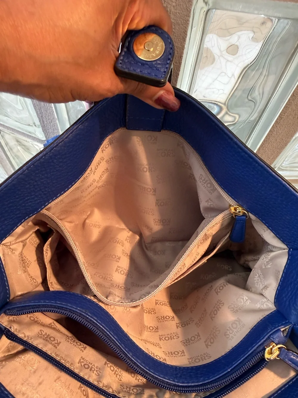 Michael Kors Cobalt Blue Large Hamilton Satchel, Crossbody Strap Gold Hardware.
